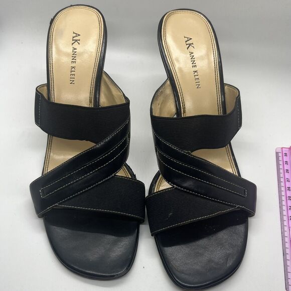 Anne Klein Machemist Stretch Sandal 8.5M Black Leather - Picture 9 of 10
